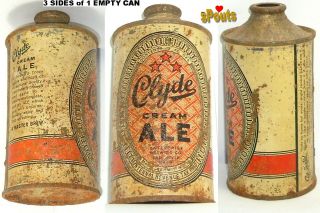 1939 CLYDE CREAM ALE IRTP CONE TOP BEER.  CAN FALL RIVER,  MA.  MASSACHUSETTS LOW PRO 2