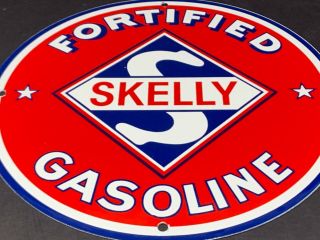 Vintage Skelly Fortified Gasoline Advertising 11 3/4 " Porcelain Metal Oil Sign