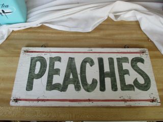 Vintage Primitive Wood Farm Stand Peaches Sign Paint Agriculture Decor