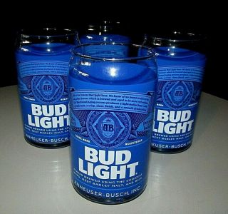 4 Bud Light 12oz Beer Glasses Bud Light Bar Can Glass Retro Style Vintage
