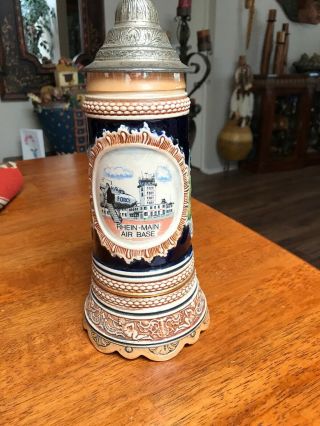 Vintage Western German Lidded Ceramic Beer Stein Rhein Main Air Force Base