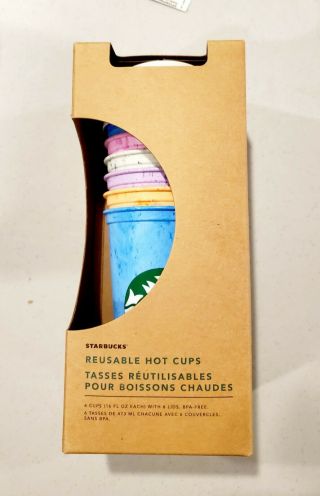 Starbucks Reusable Marble Hot Cups Pack Of 6 W/lids 16 Oz Summer 2019