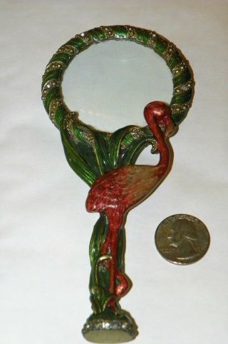 Rare Sculpted Iron Flamingo 6 1/4 " Hand Held Magnifying Glass Art Nouveau