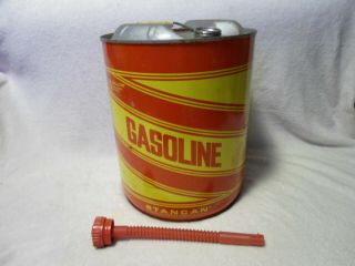 Vintage 5 Gallon Stancan Metal Gas Can With Spout