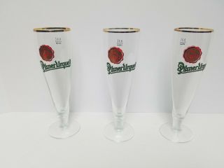 3 Pilsner Urquell Logo Beer Glass Rastal 0.  3 L Gold Rimmed Germany