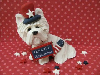 Handsculpted Westie West Highland White Terrier " Our Little Firecracker " Figure