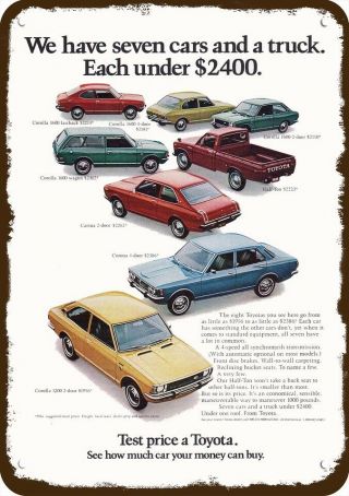 1972 Toyota Corolla 1600 & Carina & Corona &pickup Truck Vintage Look Metal Sign