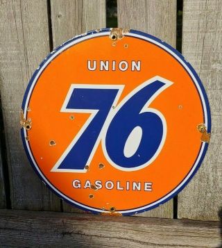 Union 76 Gasoline Porcelain Sign Pump Plate Gas Oil Service Station Shop Vintage