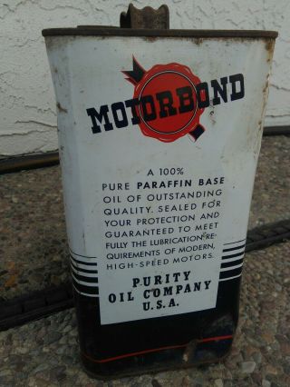 Vintage Motor Bond 2 Gallon Metal Motor Oil Can 2