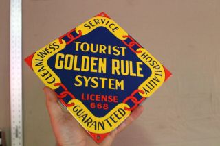 Tourist Golden Rule System Hotel Porcelain Metal Sign Gas Oil Travel So Cal 66