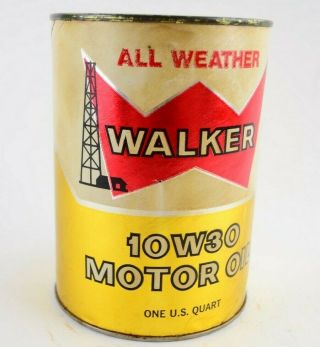 Vintage Walker Motor Oil Therm - X One Quart Metal Can 10 W 30 Full