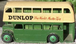 VINTAGE 1950s/60s DINKY TOYS DUNLOP Diecast Double Decker Bus Green/Cream - 3