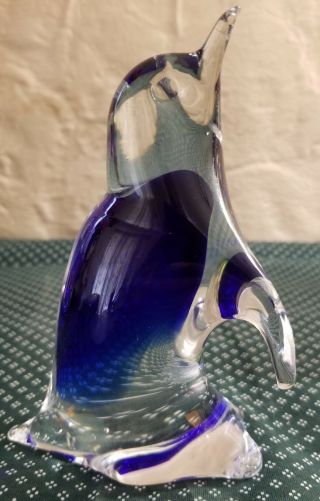 Vintage Art Glass Cobalt Blue Penguin Figurine