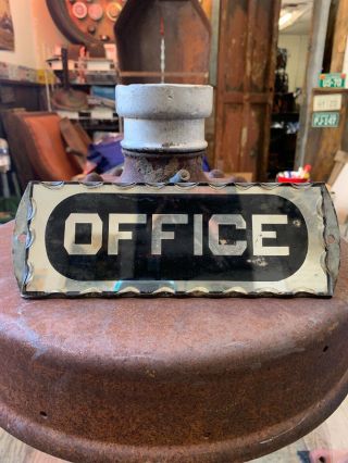 Antique Office Sign Foil Back Glass With Metal Frame Vintage Door Sign