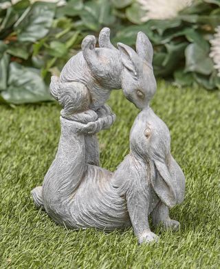 Outdoor Easter Bunny Rabbit Mom Baby Garden Statue Sculpture Love Kiss Spring