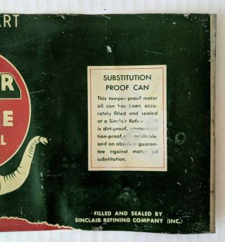 Vintage SINCLAIR Opaline Motor Oil 1 Quart Tin Can - Cut Flat - Gas Oil Ad 4