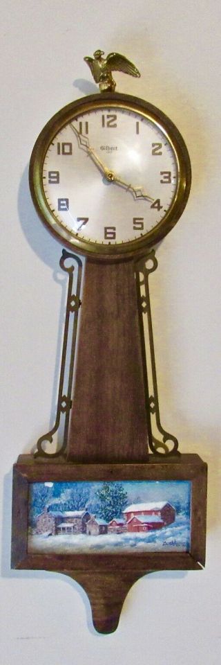Antique Gilbert Wind Up 1807 Banjo Clock - Runs Well