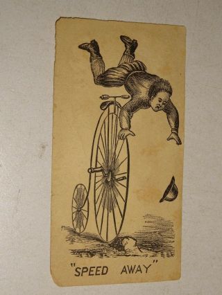 Vintage Speed Away High Wheel Bicycle Card Cutout 2 " X 3 1/4 "