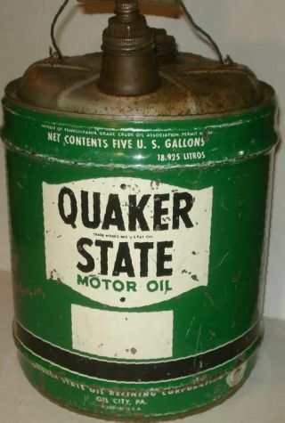 5 Gallon Old " Quaker State Motor Oil| " Tin Can Co - Op Husky Texaco H.  Earl Clack