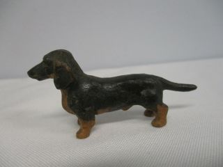 Vintage German Wood Carved Small 2 1/2 " Wide Dachshund Dog Figure