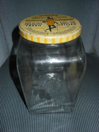 Vintage Embossed 1940 Glass Planters Peanuts Advertising Display Jar W/ Lid