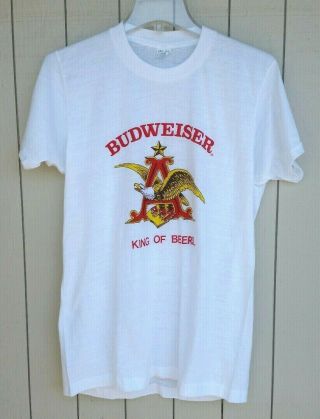 True Vintage 1970s 80s Budweiser Beer T Shirt Large 42 - 44 Made In Usa