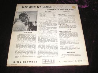 JOHNNIE PATE TRIO PLUS THREE Jazz Goes Ivy League LP King 561 VG Vinyl SIGNED 2