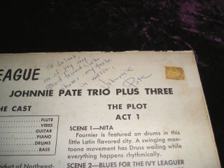 JOHNNIE PATE TRIO PLUS THREE Jazz Goes Ivy League LP King 561 VG Vinyl SIGNED 3
