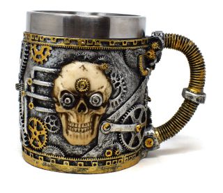 Steampunk Skull Mug Tankard Boxed Gift Cogs Pipes Stein Beer Bevarages Coffee