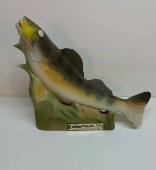 Jim Beam Bourbon Whisky Decanter Walleye With Yellow Jig In Mouth 1987