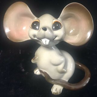Vintage Big Eared Bobble Head Pottery Mouse Nodders Norcrest Japan 50s 60s