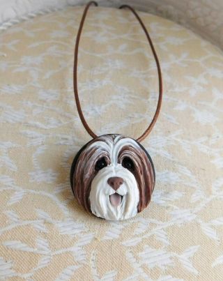 Bearded Collie Necklace/brooch Sculpted Clay By Raquel Thewrc Ooak Dog Jewelry
