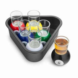 Set Of 6 Pool Shots - Novelty Shot Glasses & Tray Drinking Gift Set Fta1836