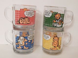 Complete Set Of 4 Vintage 1978 Mcdonalds Checkerboard Garfield Odie Mugs Cups