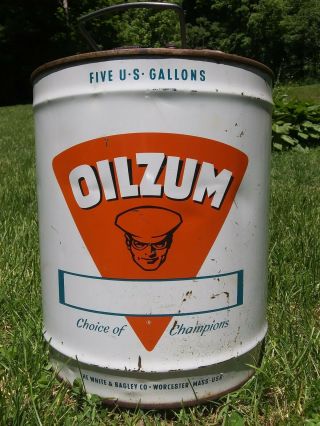 Vintage Oilzum White Bagley 5 Gallon Oil Can