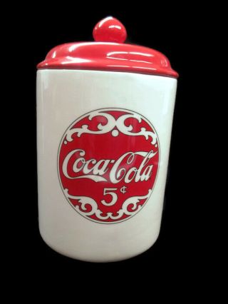 Coca - Cola Ceramic Cookie Jar Red And White - Coca - Cola 5 Cents