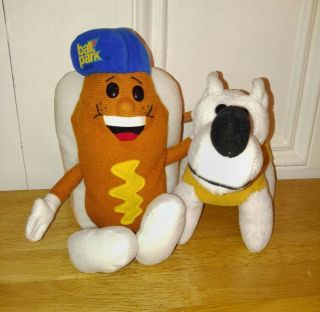 Pair Ball Park Franks Plush Bean Hot Dog And Dog Plush Food Advertising Vintage