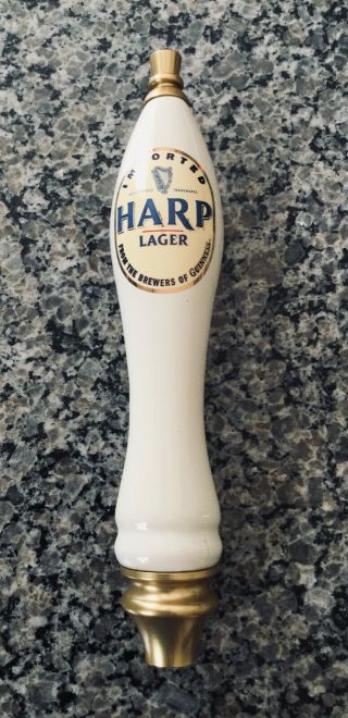 Ceramic Imported Guinness Harp Lager Beer Tap Handle - 12” Tall - 2 Sided