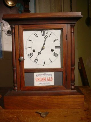 Antique Rare Waterbury Continental Brewing Co.  Advertising Rosewood Shelf Clock