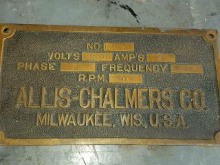 Antique Allis Chalmers Brass Sign Plaque Tractor 4 " X 7 1/2 "