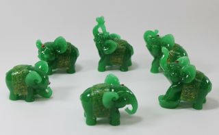Feng Shui Set Of 6 Green Elephant Trunk Statues Wealth Figurine Gift& Home Decor