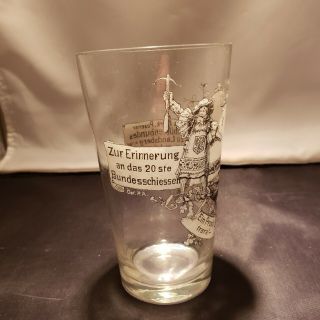 Antique 1901 German Federal Target Shooting Club Ale Beer Pint Glass 1/4 Liter