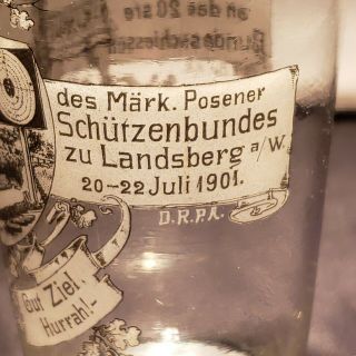 Antique 1901 German Federal Target Shooting Club Ale Beer Pint Glass 1/4 Liter 5