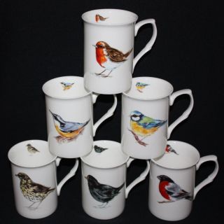 6 Individual British Wildlife Birds On Fine Bone China Mugs Cup Gift Set