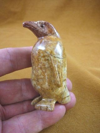 (y - Pen - 204) Tan Red Penguin Carving Soapstone Peru Figurine Stone Snow Bird