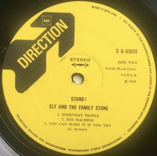 SLY & THE FAMILY STONE Stand VINYL LP Orig 1969 1st Pressing UK Direction EX 4