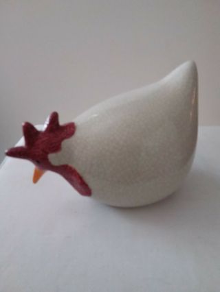 Cbk1999 Ceramic Rooster/chicken Hand Painted White Crackle Glaze W/plum Wattle.
