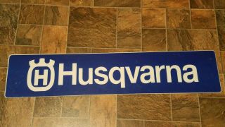 Vintage Husqvarna Display Rack Sign Blue/white Thick Plastic 45 " X 9 1/2 " X 1/4 "