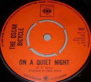 The Oscar Bicycle Quiet Night / Room Revolves 7 " 1968 Cbs 1st Press Psych / Mod