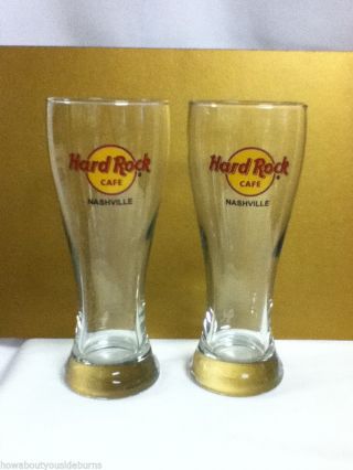 Hard Rock Cafe Nashville,  Tennesee Set Of (2) Taller Glasses Bar Restaurant Ms6